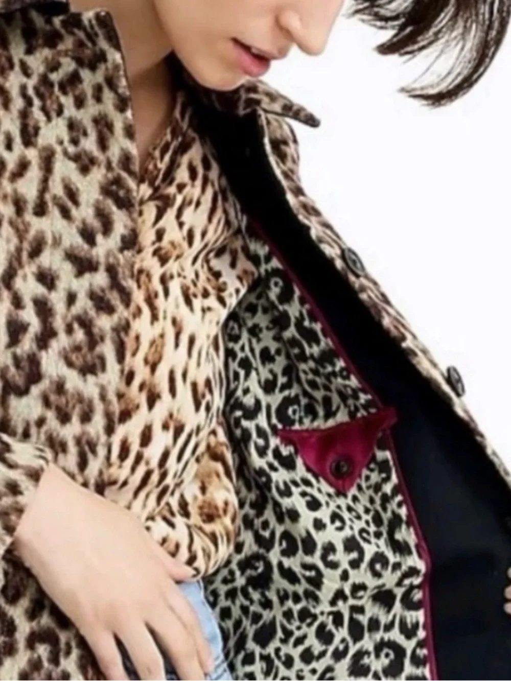 JCREW Brown Double Leopard Print Wool Coat H2734 Animal Print Women’s Size 2 - Picture 4 of 15
